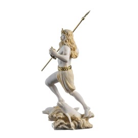 Poseidon Greek God of the Sea With Trident Statue Figurine Gold Alabaster 9.05"