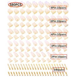 HUAZIZ Pack of 580 2.8 mm Pitch (2/3/4/6/9 Pin) Light Yellow Wire Connector Housing Terminal, Flat Connector Kit, Male & Female Plug Housing, for Motorcycle, Bicycle, Car, Boats