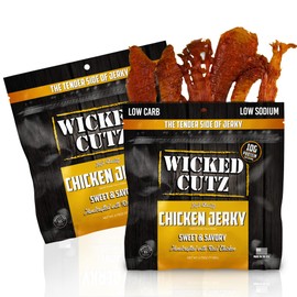 Wicked Cutz Sweet & Savory Chicken Jerky, 30g Protein Per Bag, Tender & Easy to Chew Alternative to Chicken Sticks, USA Made High Protein Carnivore Snacks (2 Bags)