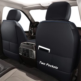 Huidasource Truck Seat Covers Fit for Chevy Silverado GMC Sierra 1500 2007-2013 & 2019-2025, 2500HD 3500HD 2020-2025 Crew Double Extended Cab Pickup Leather Car Seat Cover (Full Set/Black&Blue)