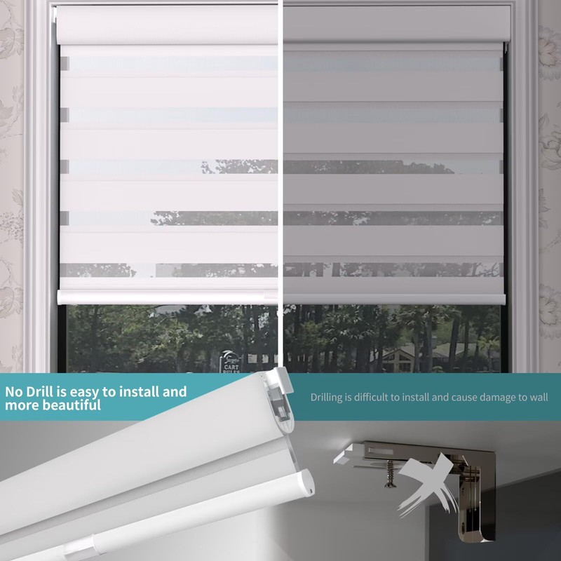 MYshade Custom No Drill Zebra Roller Shades, Blackout(85%) Cordless Dual