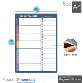 TMS Weekly Menu Planner A4 | Dry Erase Meal Planner, Whiteboard and Shopping List for Your Home, Kitchen, Fridge and Family | with 4 Dry Wipe Pens and Eraser (Navy Blue, A4)