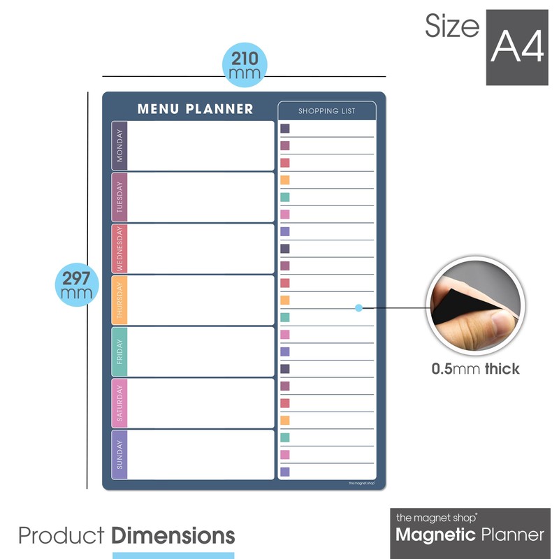TMS Weekly Menu Planner A4 | Dry Erase Meal Planner,