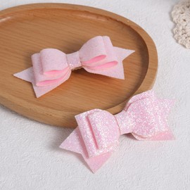 4inch Glitter Light Pink Hair Bows Alligator Clips 2pc Sparkly Bowknot Hair Barrettes Pins for Teen Toddler Girls Kids Women Party Dress Everyday Outfit Decor Accessories Gift