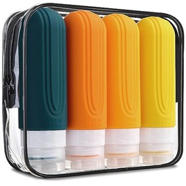 Mrsdry Travel Bottles for Toiletries, Tsa Approved 3oz Travel Size Containers BPA Free Leak Proof Refillable Liquid Silicone Squeezable Travel Accessories for Shampoo Conditioner Lotion (4 Pack)