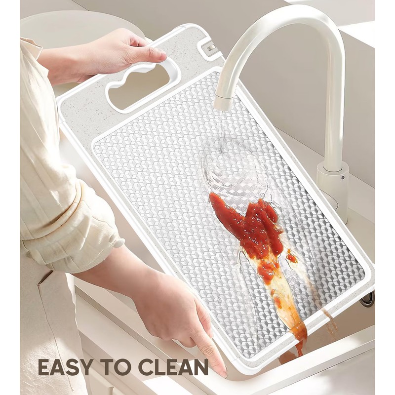 Double Sided 304 Stainless Steel & Wheat Straw Cutting Board,