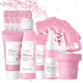 Face Care Set for Girls and Women, Anti-Wrinkle Skin Care Set for Face, Moisturising Sakura Skincare Set with Serum Cream Mudmask Cleanser Toner Eye Cream - Anti-Ageing Skin Care, Pack of 15