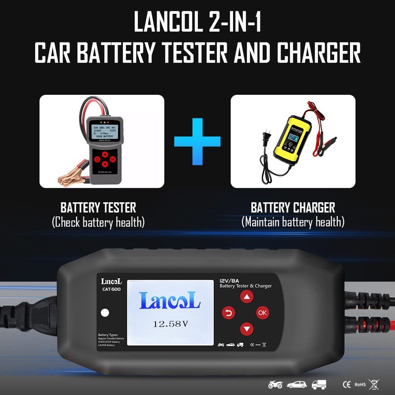CAT-500 12V Car Battery Tester & Charger, 2-in-1 8-Step Smart