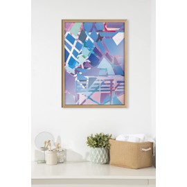 Kate and Laurel Blake Singing the Blues Framed Printed Glass Wall Art by Caleb Griswold, 18x24 Natural, Colorful Abstract Décor for Wall