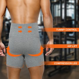 Arjen Kroos Men's Tummy Control Cotton Boxer Briefs 3 Pack Slimming Underwear Shapewear with Open Fly Pouch,BLACK/DARK GREY/BLUE,X-Large