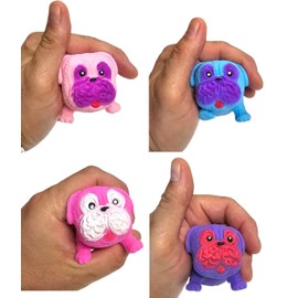 Squishy Stretchy Pug (2.5" to 6.5") Rubber Fidget Sensory Toy Filled with Sand. Great Stress Relief Dog Toy for Kids, Adults and Pets. (12 Pack - in a Diplay Box)