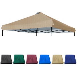 JANCANOPY 10x10 Canopy Replacement Top with Air Vent Silver Coated for Straight Leg Canopy Frame, (Beige Ripstop)