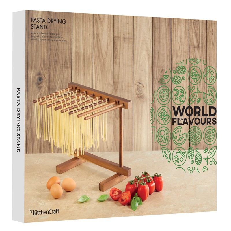 KitchenCraft World of Flavours Collapsible Wooden Pasta Drying Rack, Brown,