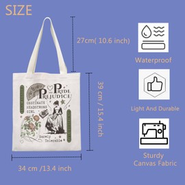 FUNYSO Pride Gift Regency Book Lover Gift Bookworm Gift Novels Readers Gift Book Club Bookish Gift Tote Bag (Pride jane UK)