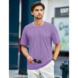 TACVASEN Mens T-Shirts Crew Neck Tag-Free Short Sleeve Cotton Shirts Basic Solid Active Cotton Tee Tshirt,Light Purple M
