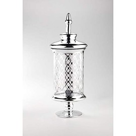 CC Home Furnishings 21" Clear and Silver Mesh Design Glass Jar with Finial Lid and Pedestal