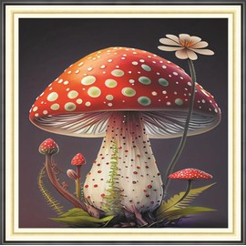 Amiiba Pre Printed Cross Stitch Kits for Adults, Red Mushroom 11ct Stamped Embroidery Kits DIY Wall Art Decor for Beginners (Mushroom)