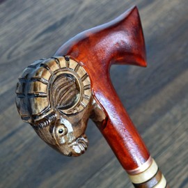 Canes Walking Sticks Wood Reeds Wooden Hand-Carved Carving Handmade Cane Stick Accessories (Ram Axe, inch)