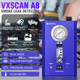 VXSCAN Automotive Smoke Machine Leak Detector, EVAP Smoke Machine Leak Tester for All 12V DC Vehicles in Vacuum, Fuel Diagnostic Pipe System, Built-in Air Pump and Pressure Gauge, Flow Meter Dual Mode