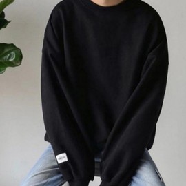 Basic Loose Fit Fleece-Lined Casual Sweatshirt Unisex Black/XL