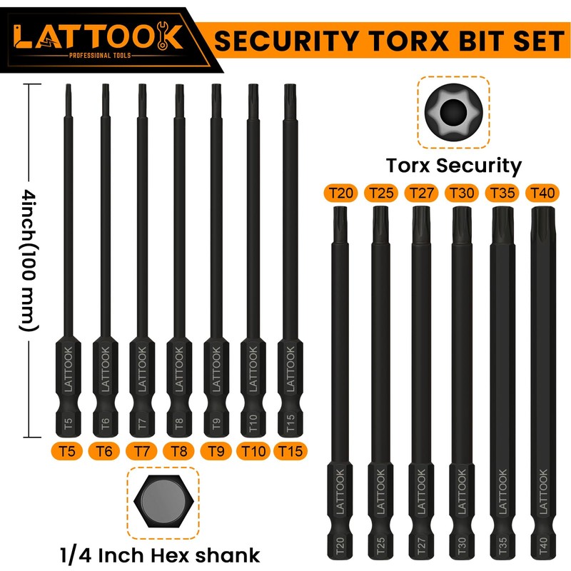 Torx Bit Set, LATTOOK 13-Piece Security Tamper Proof Torx Star