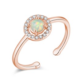 CiNily 14K Rose Gold Plated White Fire Opal Ring Adjustable Gold Rings for Women