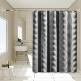 Stfery Waffle Shower Curtain with Metal Bath Curtain 120 x 200 cm Shower Curtain Fabric Washable Shower Curtain Washable Anti Mould