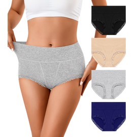 J-pone Underwear for Women Cotton High Waisted Tummy Control Panties Stretch Full Coverage Panties Postpartum Underwear Postpartum Essentials Soft Comfy Ladies Briefs, 4-Pack Size XL