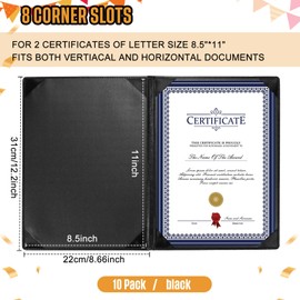 Tenare 10 Pcs Leather Certificate Holders 8.5 x 11 Inch Diploma Holder for Letter Sized Award PU Diploma Cover Smooth Certificate Folders Black Certificate Covers for Graduation Menu