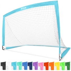 GoSports Team Tone 6 ft x 4 ft Portable Soccer Goal for Kids - Pop Up Net for Backyard - Light Blue