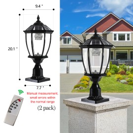 2-pack 2.5W Outdoor Lamp Waterproof Solar Post Light for Gate Porch GardenBattery Capacity: 2000mah, Shade Color: Black, Lamp Power(W): 2.5