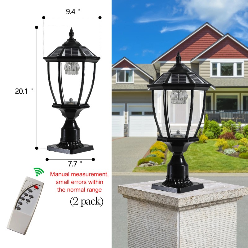 2-pack 2.5W Outdoor Lamp Waterproof Solar Post Light for Gate