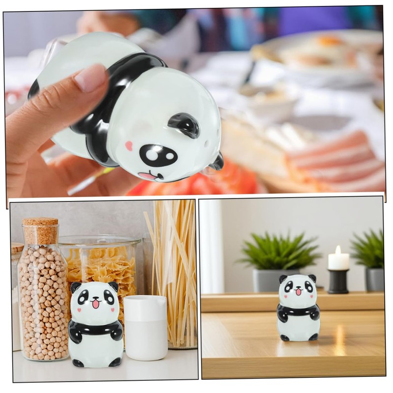 Mikinona 2pcs Ceramic Panda Seasoning Jar Salt Pepper Portable Kitchen