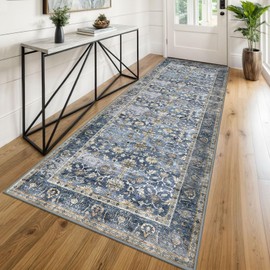 KUTA - Camino de cocina clásico anchos para pasillos, 3 x 8 pies, lavable, antideslizante, con respaldo de goma, para pasillos, pasillos, pasillos, alfombras de algodón, para interiores, puerta