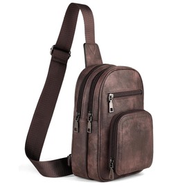 FADEON Sling Bags for Women Crossbody Bags, Designer Leather Sling Purse Fanny Packs Travel Chest Bag Coffee Brown