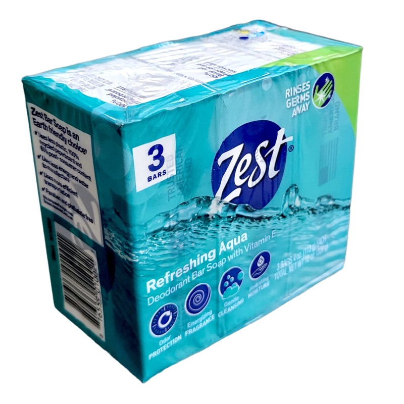 Zest Refreshing Aqua Bars Deodorant Bar Soap with Vitamin E,