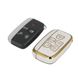 TPU Car Key Fob Case Cover For Range Rover Sport Evoque L-and Rover Discovery 4 Freelander with Keychain Screwdriver(White)