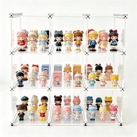 Open-Front Acrylic Desktop Display Case with Sturdy Aluminum Frame, Easy-Access Modular Clear Showcase with Removable Dividers, Transparent Organizer Rack for Perfume, Blind Boxes & Figures (9-Cube)