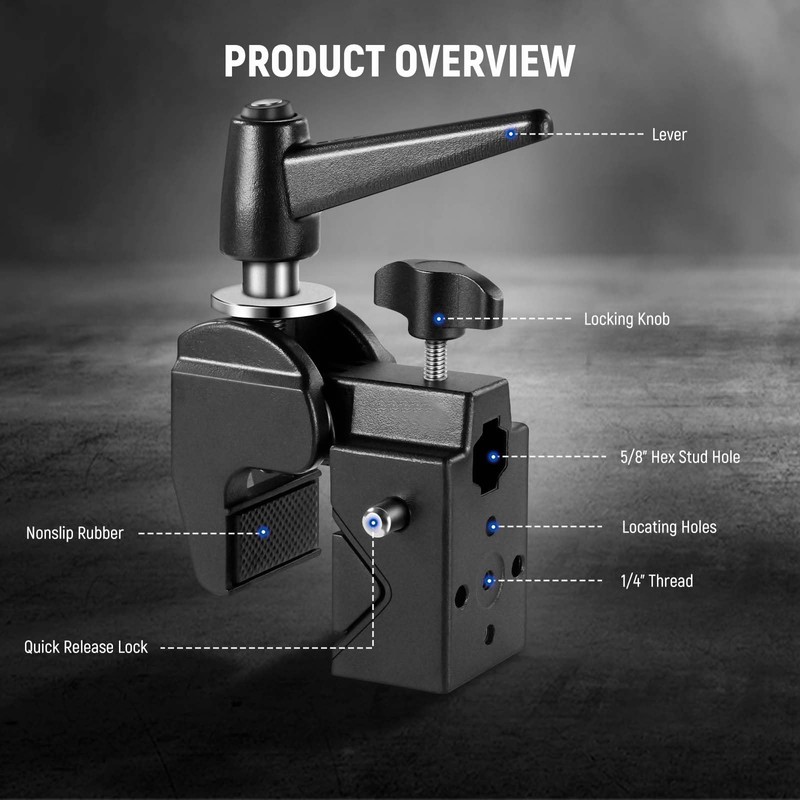 NEEWER Super Clamp with 5/8" Stud, Spring Lock, 2.4"/6cm Jaw
