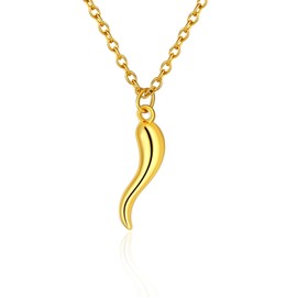 PIYIZ Cornicello Necklace for Women 14K Gold Plated Amulet Charm Pendant Italian Horn Necklaces for Mother Lover