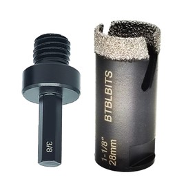 BTBLBITS Diamond Core Drill Bit Set, 1-1/8" 28mm Tile Hole Saw for Tiles Granite Marble Ceramic Glass Porcelain Masonry, with 5/8-11 Thread and 3/8” Hex Shank Adapter for Angle Grinders & Drills