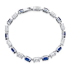 Traditional Bridal Vintage Style Jewelry Cubic Zirconia 7x5 Oval Shape AAA CZ 20 CTW Alternating Simulated Gemstone Clear AAA CZ Blue Sapphire Tennis Bracelet for Women Wedding Silver Plated 7 Inch