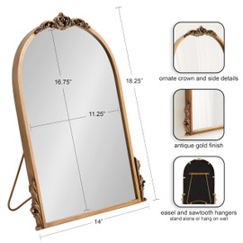 Kate and Laurel Myrcelle Traditional Arched Tabletop Easel Mirror, 14 x 19, Gold, Vintage Small Arch Mirror with Ornate Garland Detailing Along The Crown and Edges of The Frame