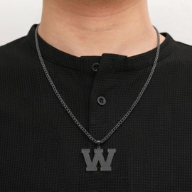 RWQIAN Mens Initial Necklace Black Stainless Steel Chain with L Letter Pendant Necklace Initials Jewellery Fathers Day Birthday Gift for Dad Husband Son Grandson Brother