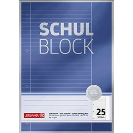 Brunnen Premium School Notepad (A4, 50 Sheets, Ruled, with Margin, Line Style 25, Punched, Glued Head, 90 g/m²)