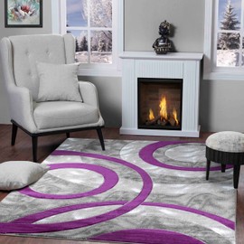 GLORY RUGS Area Rug Modern 8x10 Purple Circles Geometry Soft Hand Carved Contemporary Floor Carpet Fluffy Texture for Indoor Living Dining Room and Bedroom Area