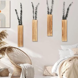 Juego de 4 macetas de pared de madera, decoracin moderna del hogar para sala de estar, dormitorio, bao, acabado marrn para flores secas, vegetacin... 