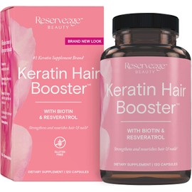 Reserveage Nutrition Keratin Hair Booster with Biotin & Resveratrol, Hair and Nail Growth Supplement for Men and Women, Supports Healthy Thickness and Shine with Biotin, 120 Capsules (60 Servings)
