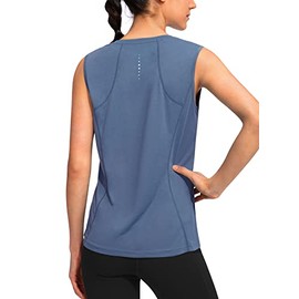 YYV Women's Workout Tank Tops Lightweight Sleeveless Shirts for Women Loose Fit Tops for Athletic Running Tennis Yoga (Dusty Blue Small)