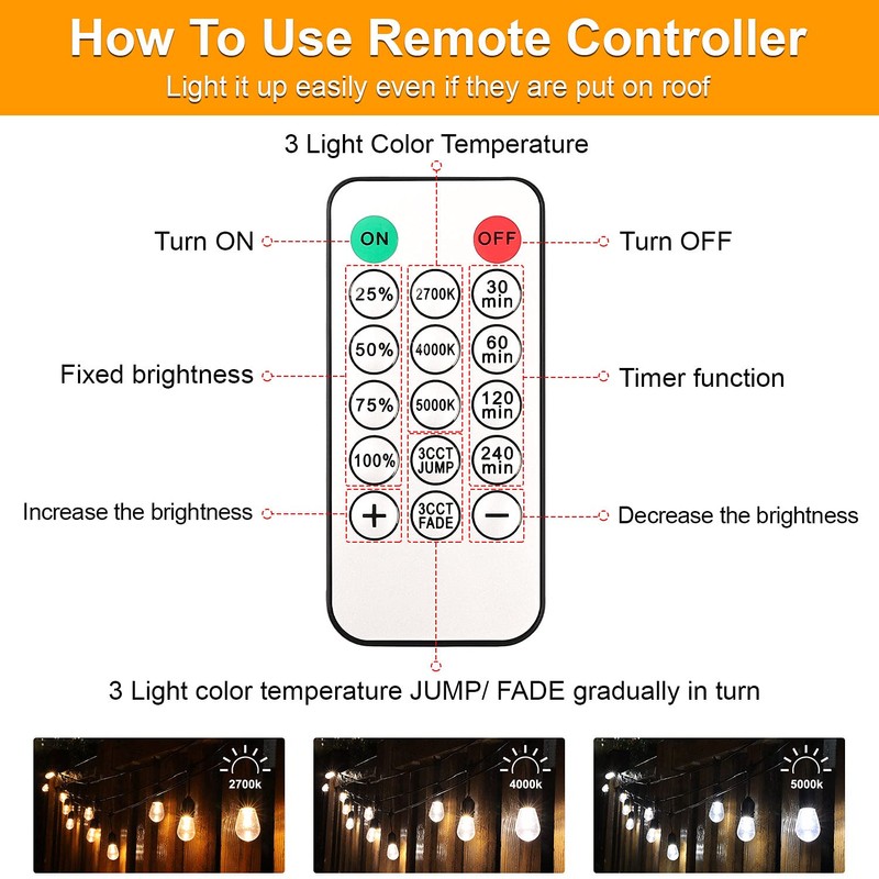 Mlambert 3 Color Outdoor LED Dimmable String Lights for Patio